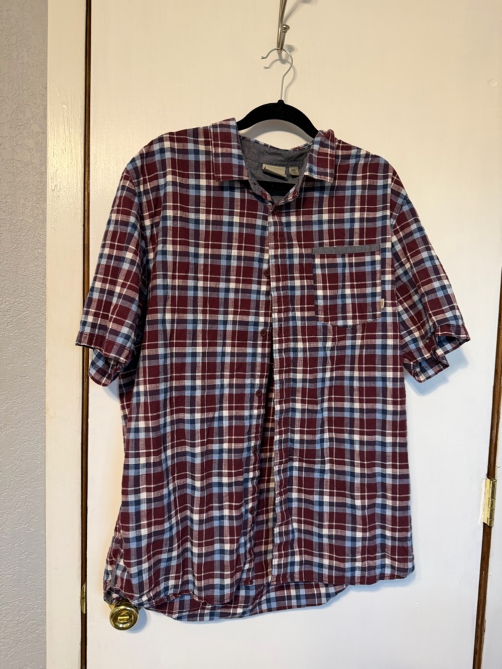 Vans Men's Short-Sleeve Plaid Button-Down Shirt - Maroon & Light Blue